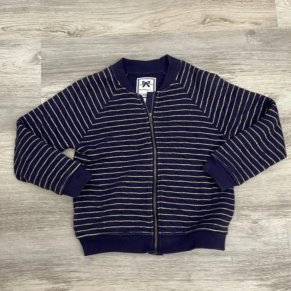 Gymboree Navy Blue & Gold Striped Quilted Zip Front Jacket Girl's Size S (5-6)